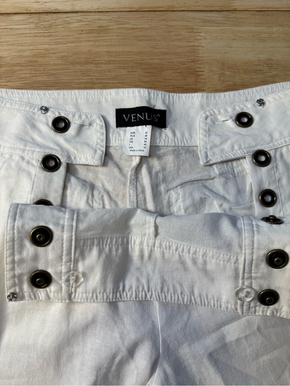 Venus White Linen-Cotton Sailor Wide-Leg Pants NWOT Size 10 - Picture 5 of 10